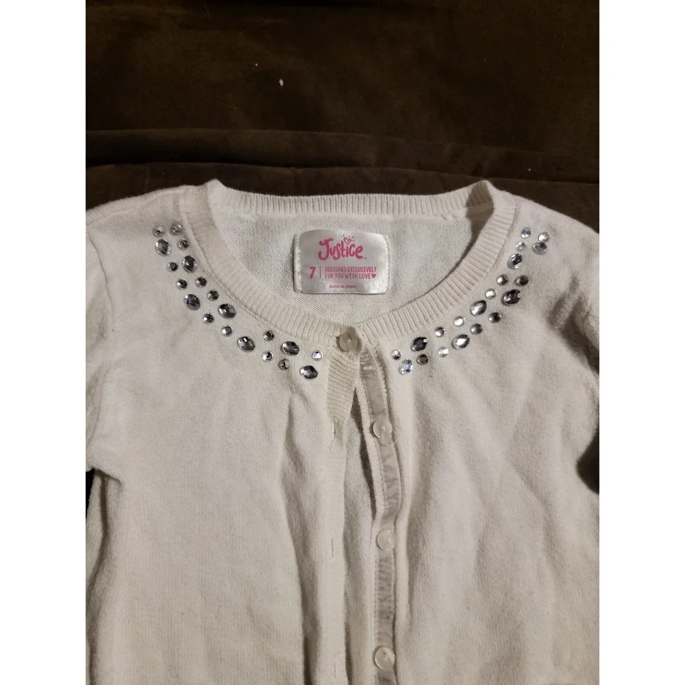 Justice white cardigan sweater with‎ jewels size 7 spring Easter